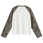 Unisex Leopard Print Raglan Stack Sleeve Crop T-Shirt