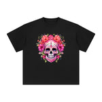 Pink Sugar Skull Flower Graphic Tee-INNBLAC Fashion Apparel