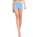 Mid-Waisted Washed Knit Denim Shorts