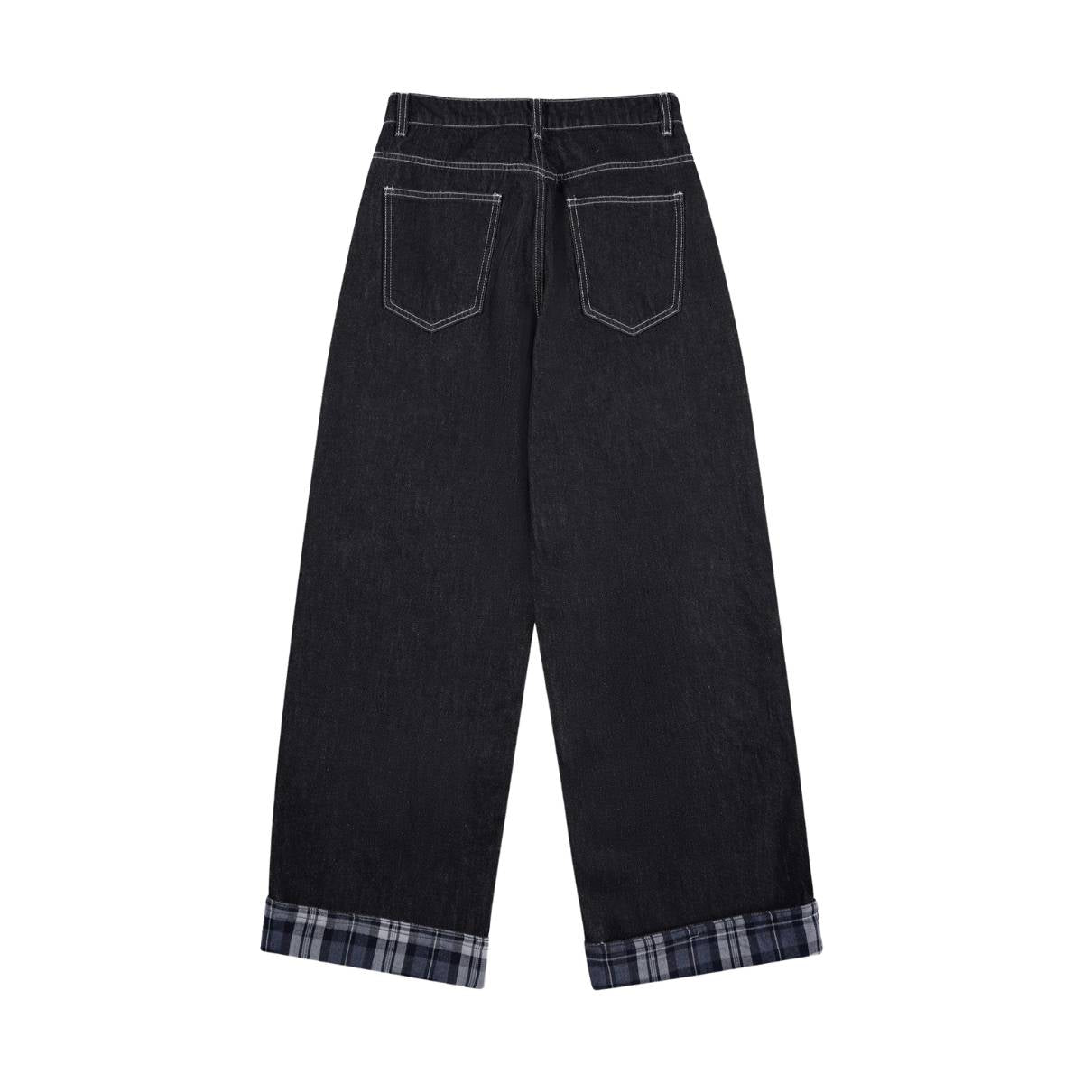 Contrast Stitch Black Wide-Leg Jeans