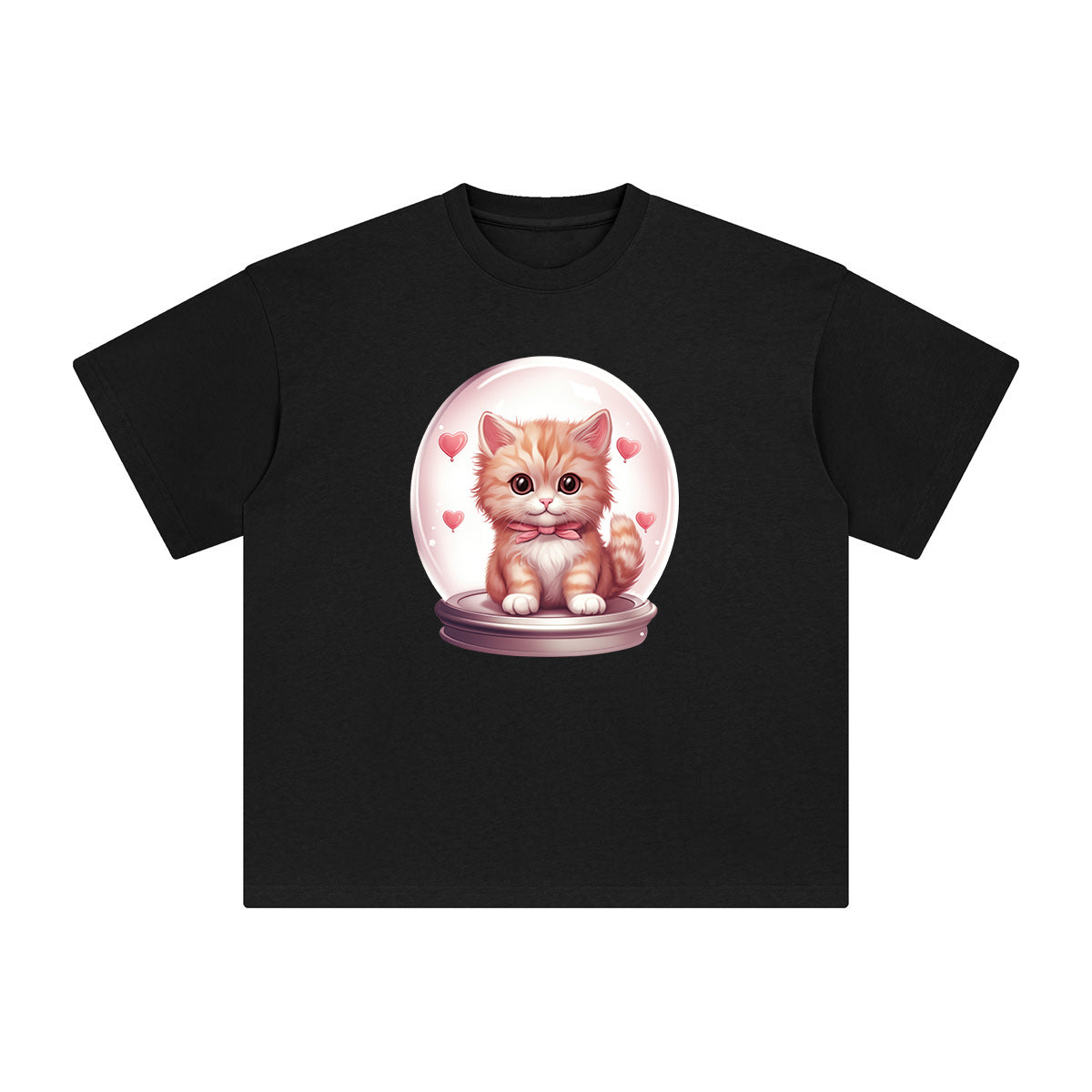 Valentine Kitten Globe Graphic Tee-INNBLAC Fashion Apparel