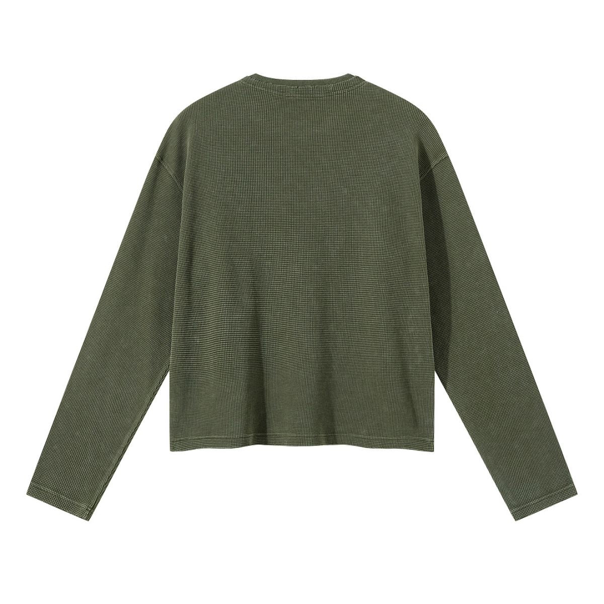 Waffle Raw‑Edge Spliced Distressed Long‑Sleeve T‑Shirt