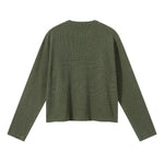 Waffle Raw‑Edge Spliced Distressed Long‑Sleeve T‑Shirt