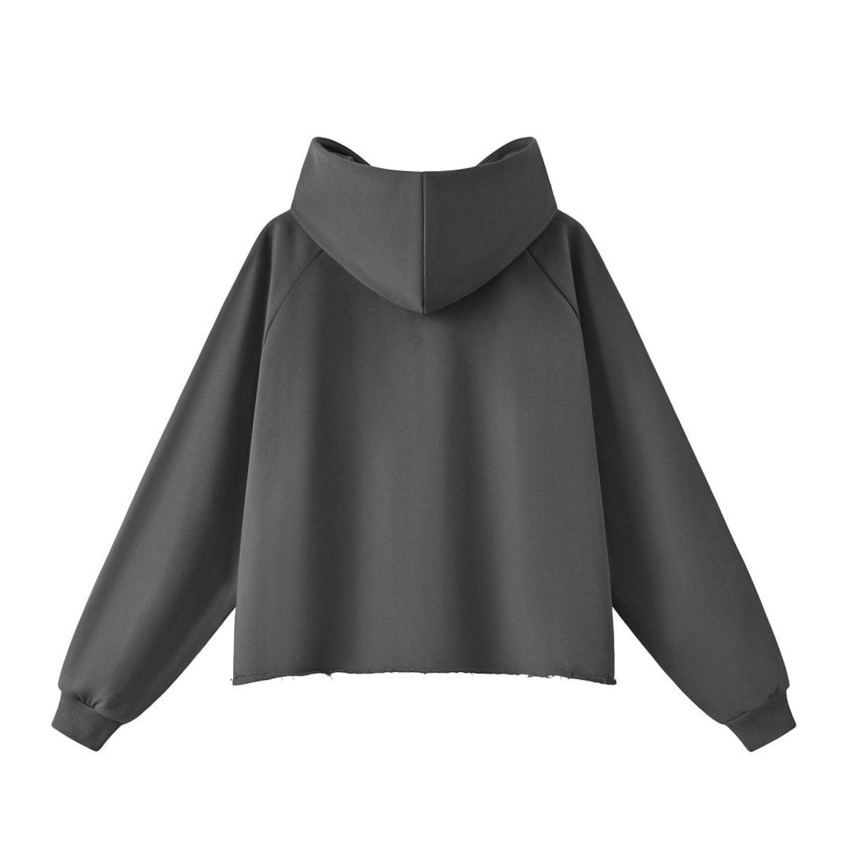 Boxy Raw‑Edge Distressed Hem Drop‑Shoulder Hoodie