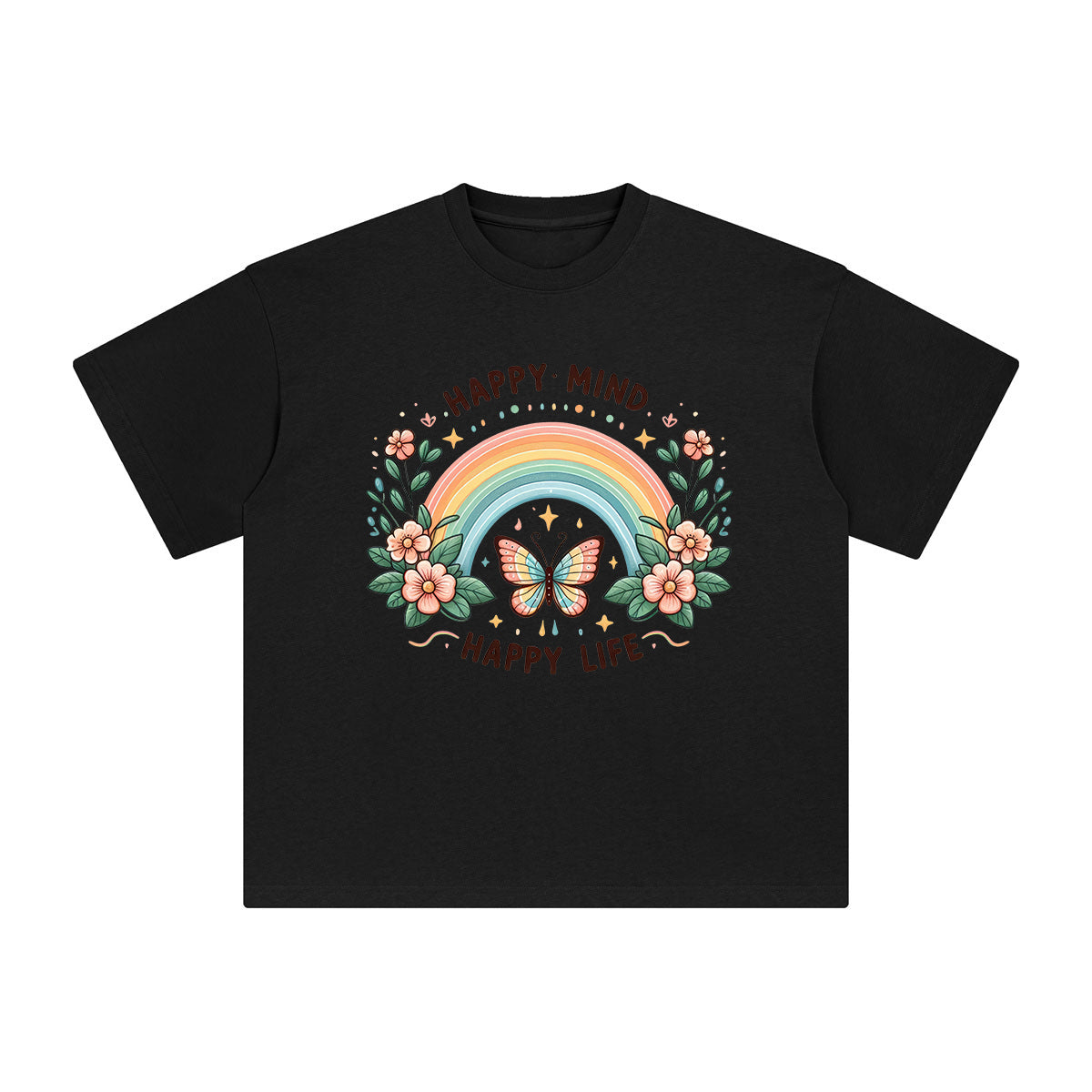 Happy Mind Happy Life Graphic Tee-INNBLAC Fashion Apparel