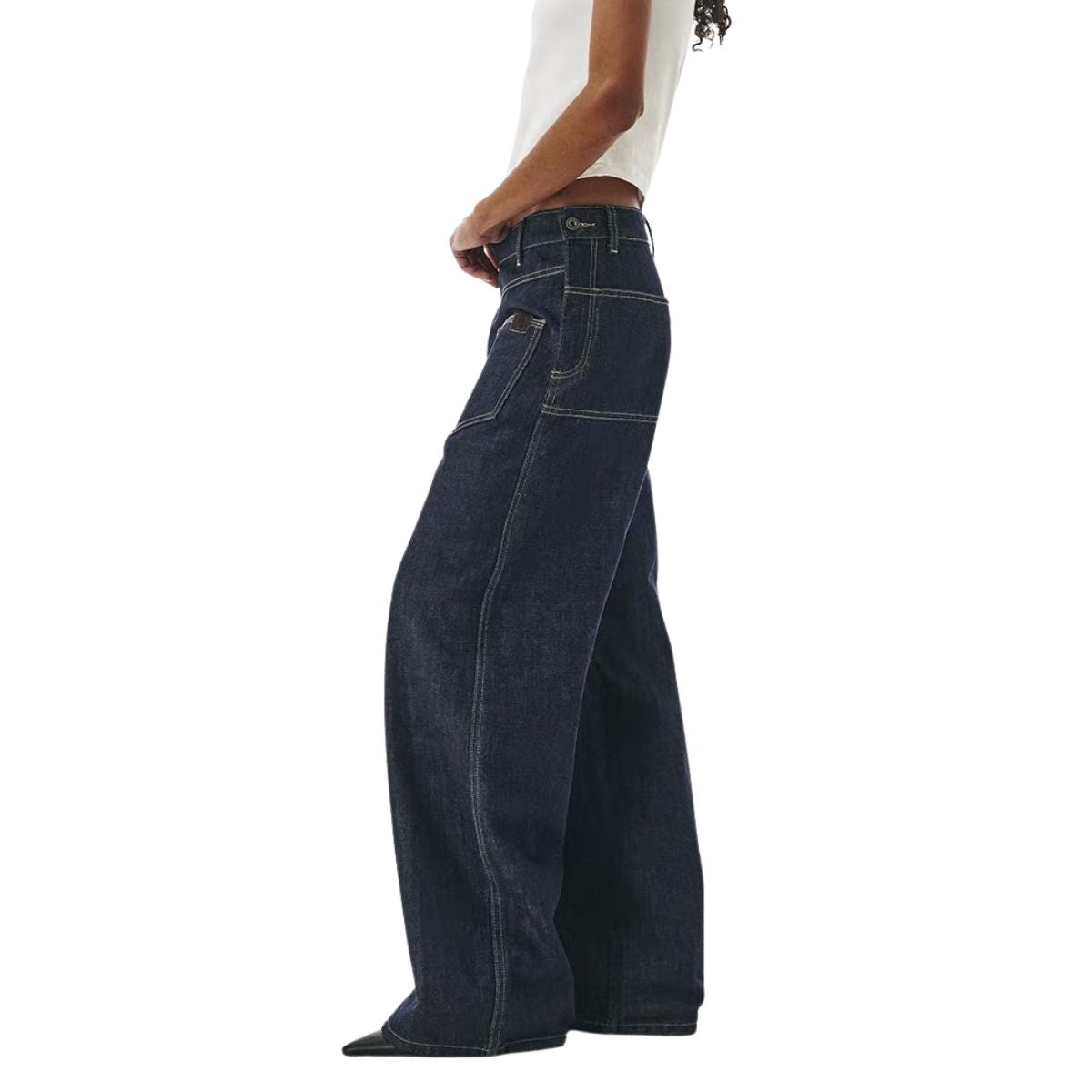 Vintage Washed Asymmetric Side Split Barrel Leg Jeans