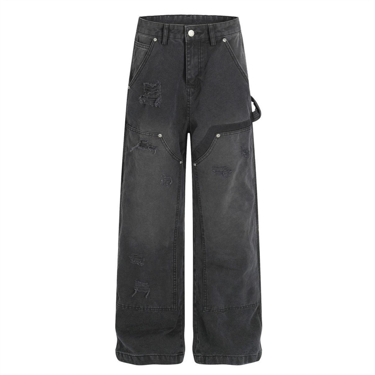 Men's Distressed Punk Cargo Pants â€?Loose Wide-Leg Streetwear