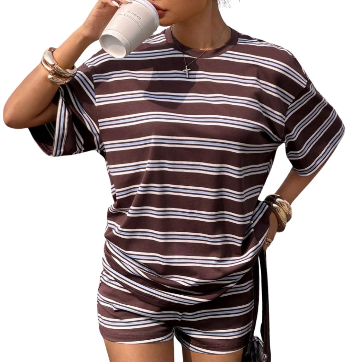 Women's Y2K Striped Print Loose Short Sleeve T-Shirt