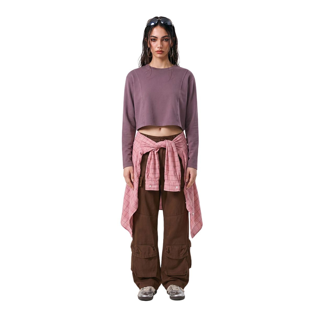 Washed Distressed Kanjha‑Su Seam‑Spliced Crew Neck Sweatshirt