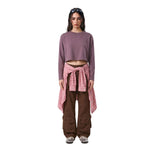Washed Distressed Kanjha‑Su Seam‑Spliced Crew Neck Sweatshirt