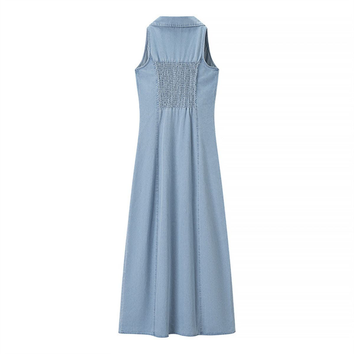 Light Blue Button-Front Denim Maxi Dress
