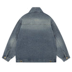 Heavy Craft Motorcycle Style Loose Casual Workwear Washed Denim Jacket