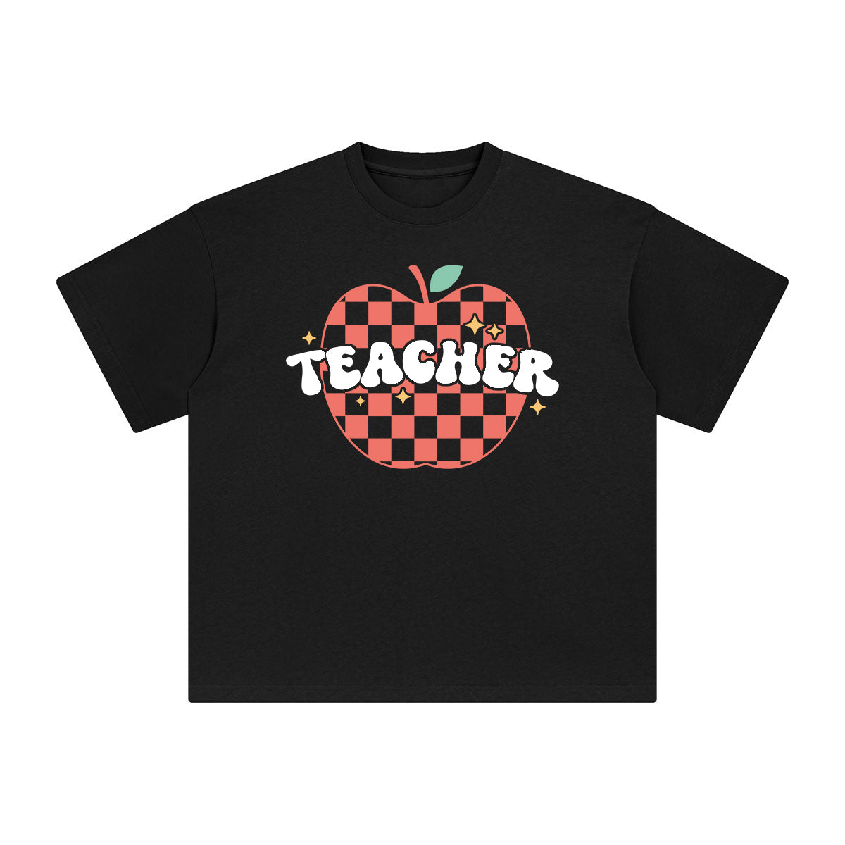 Teacher Checkered Apple Graphic Tee-INNBLAC Fashion Apparel