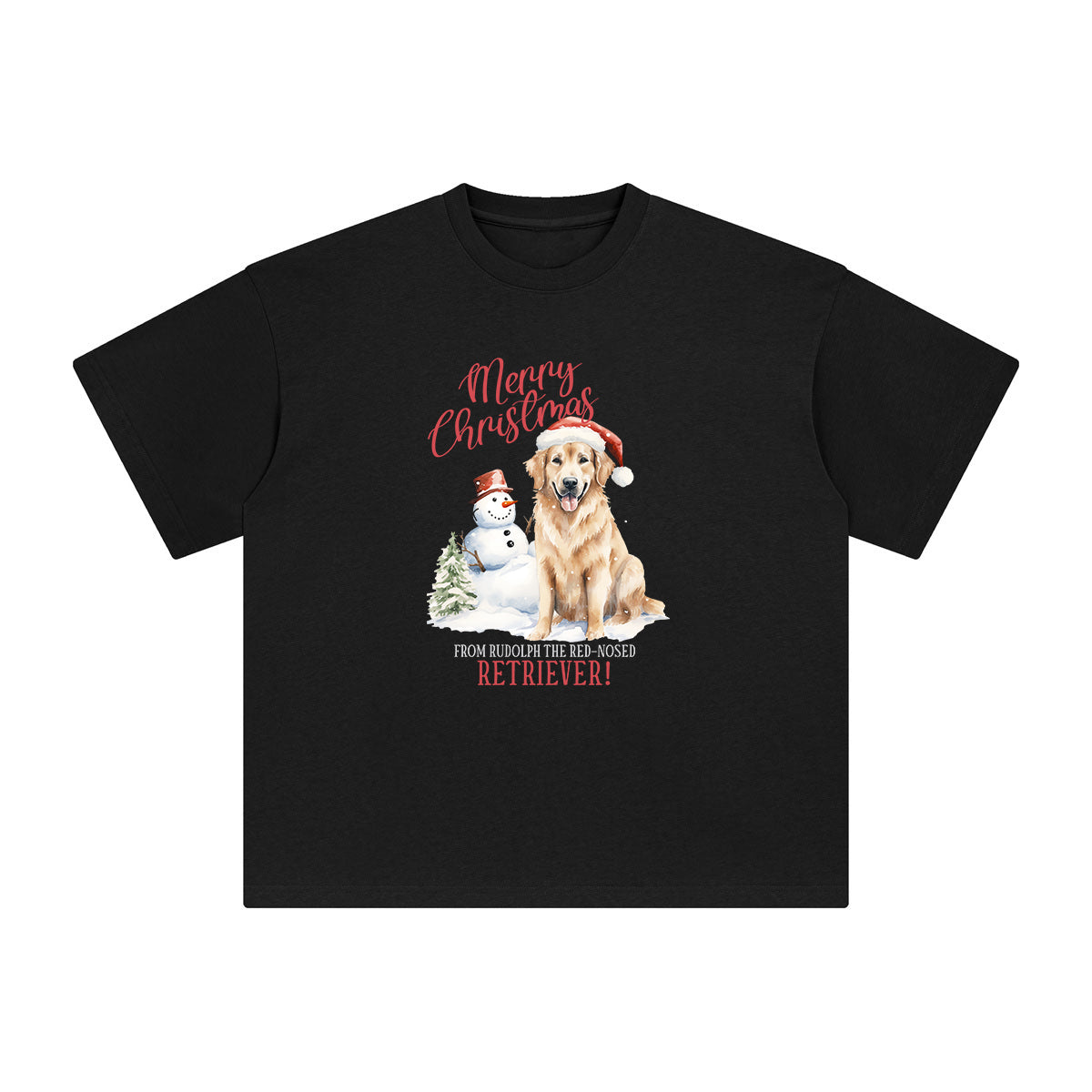 Christmas Snowman & Golden Retriever Graphic Tee-INNBLAC Fashion Apparel