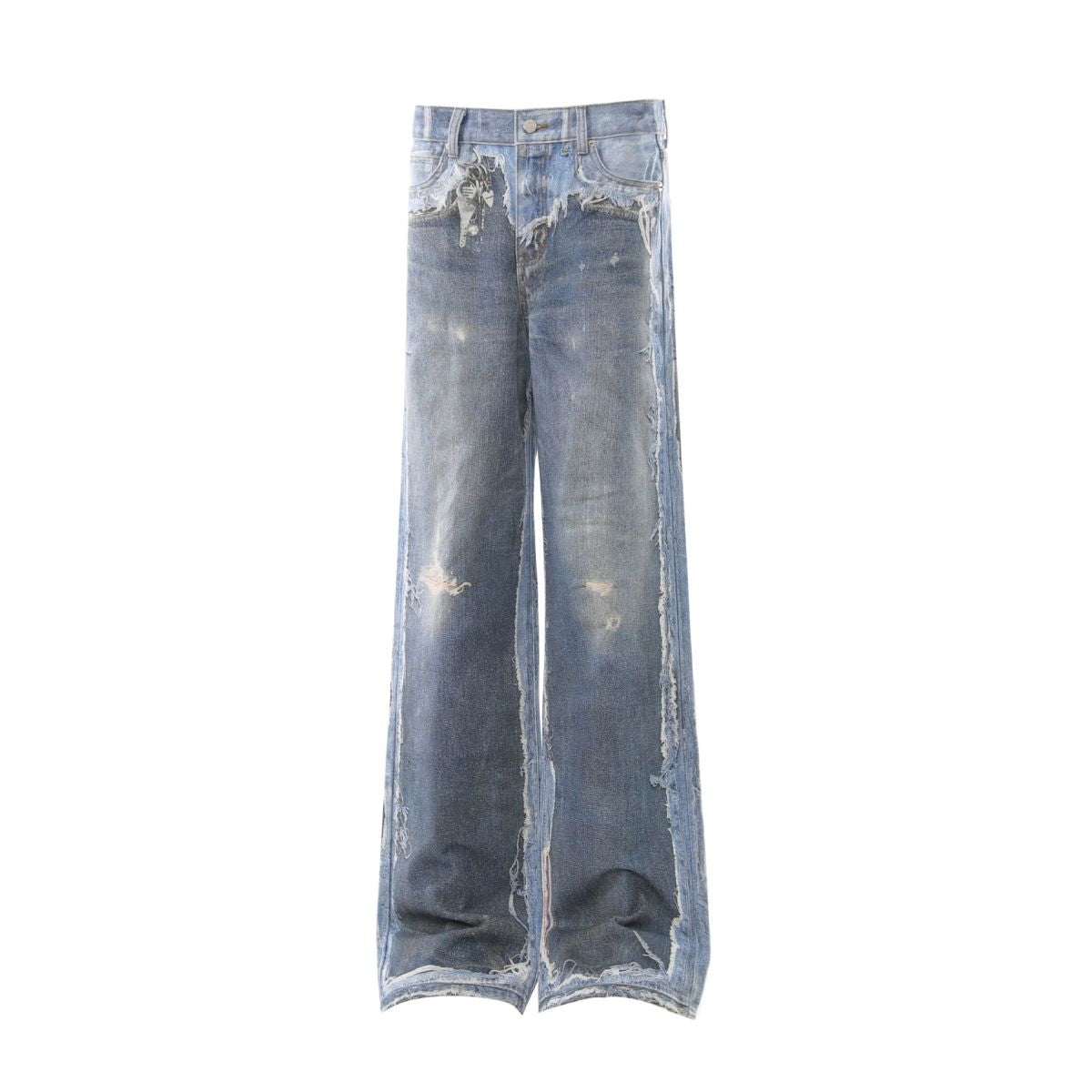 Graphic Printed Distressed Straight Leg Jeans