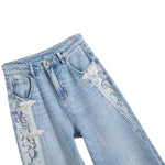 Risen Jeans Raw Hem Embroidered Pearl-Frog Closures Jeans