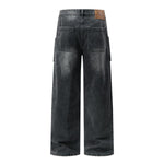 Gray Washed Workwear‑Style Wide‑Leg Jeans