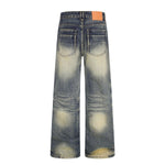 Vintage Washed Whiskering Relaxed Straight Leg Denim Jeans