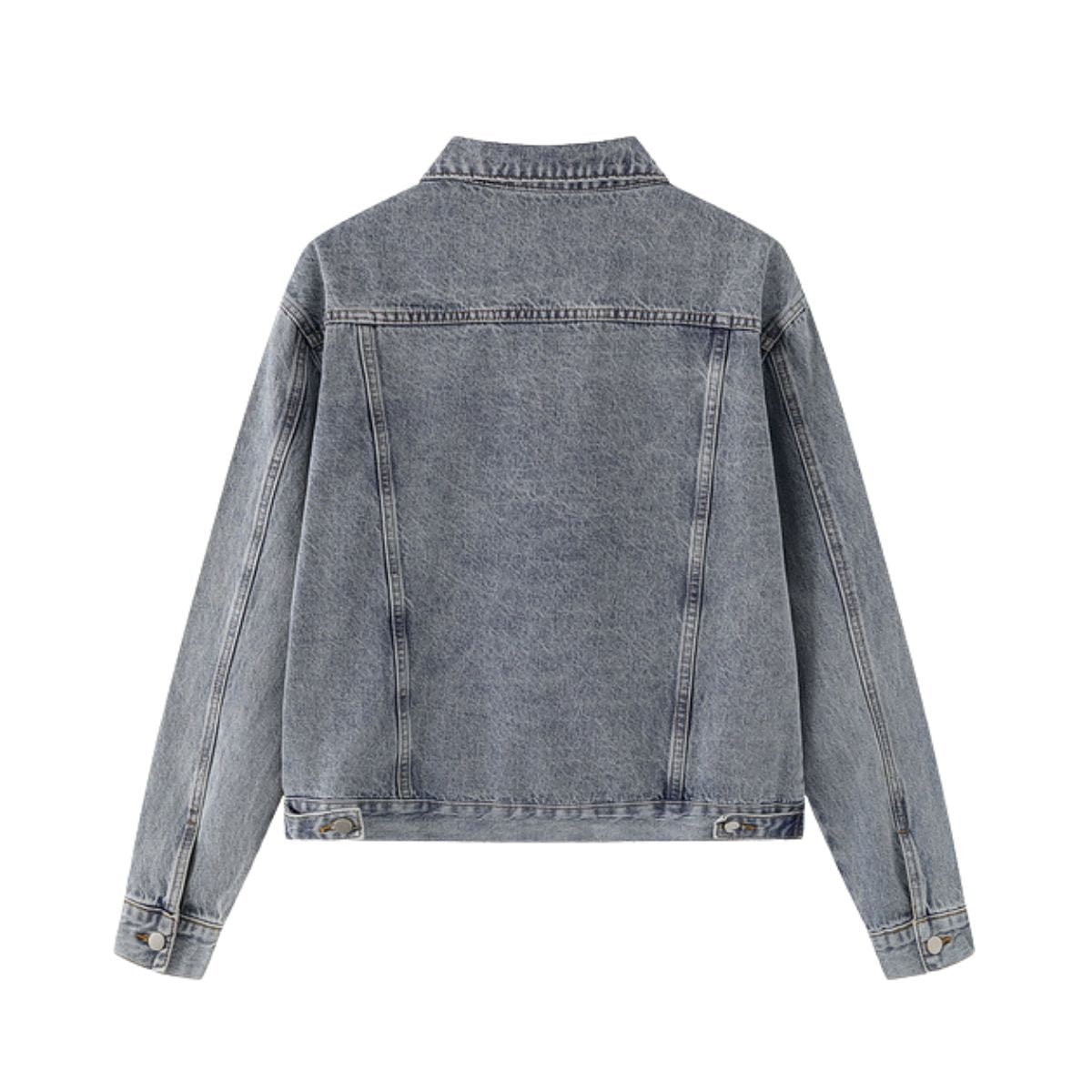 Unisex Commuter Workwear Style Single-breasted Lapel Straight Denim Jacket