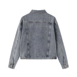 Unisex Commuter Workwear Style Single-breasted Lapel Straight Denim Jacket