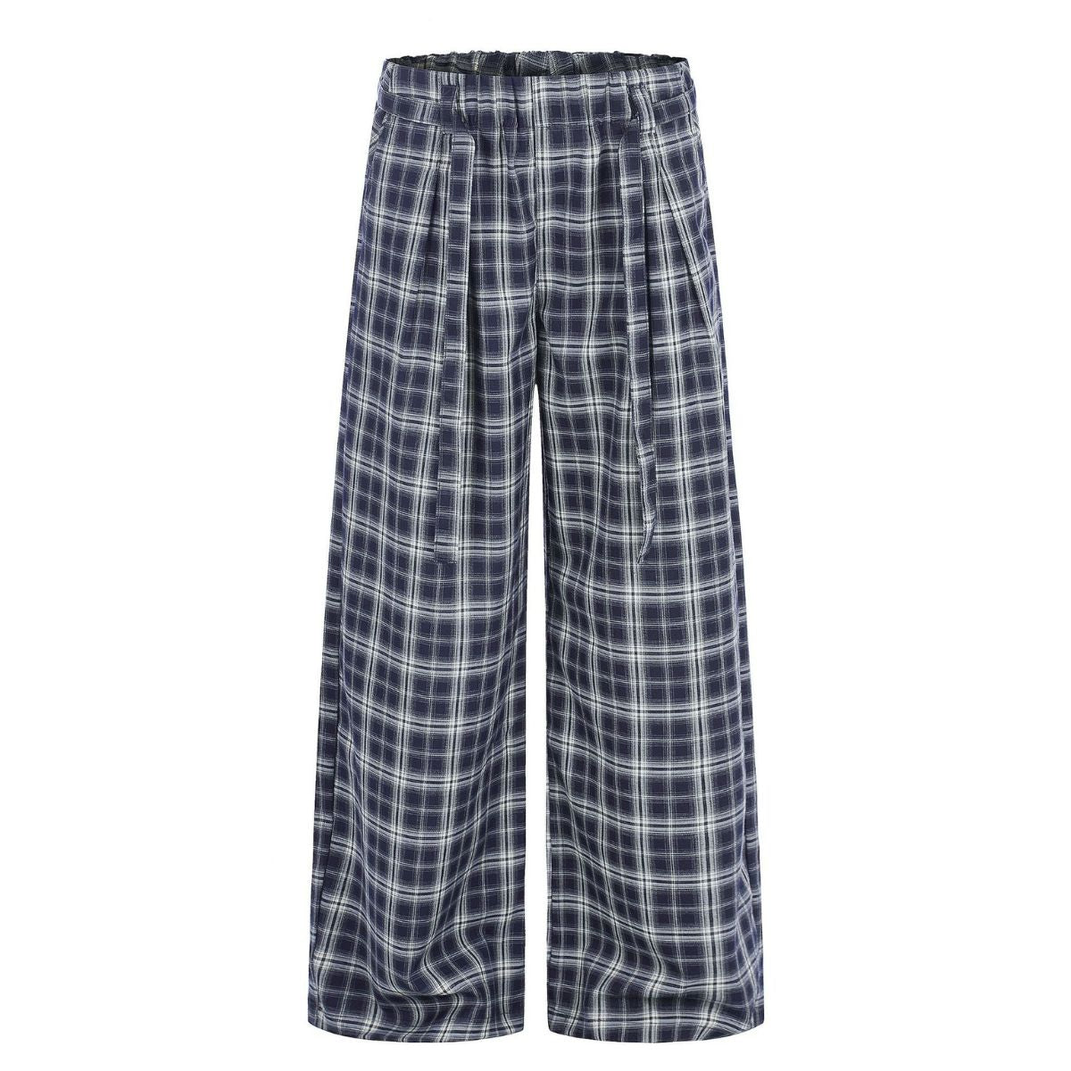 Vintage Plaid Wide Leg Casual Trousers