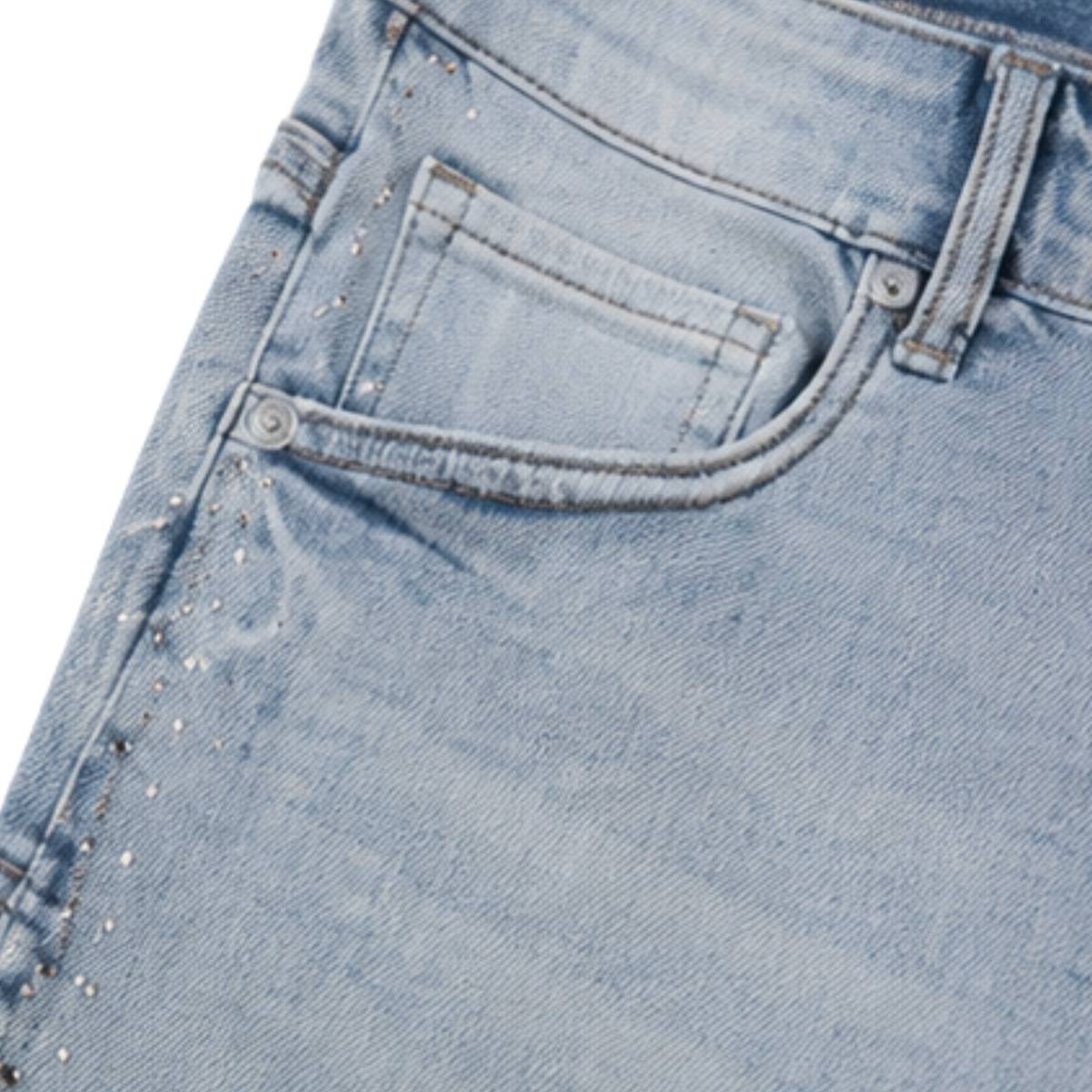 Crystal Trim Stretch Flared Denim Jeans