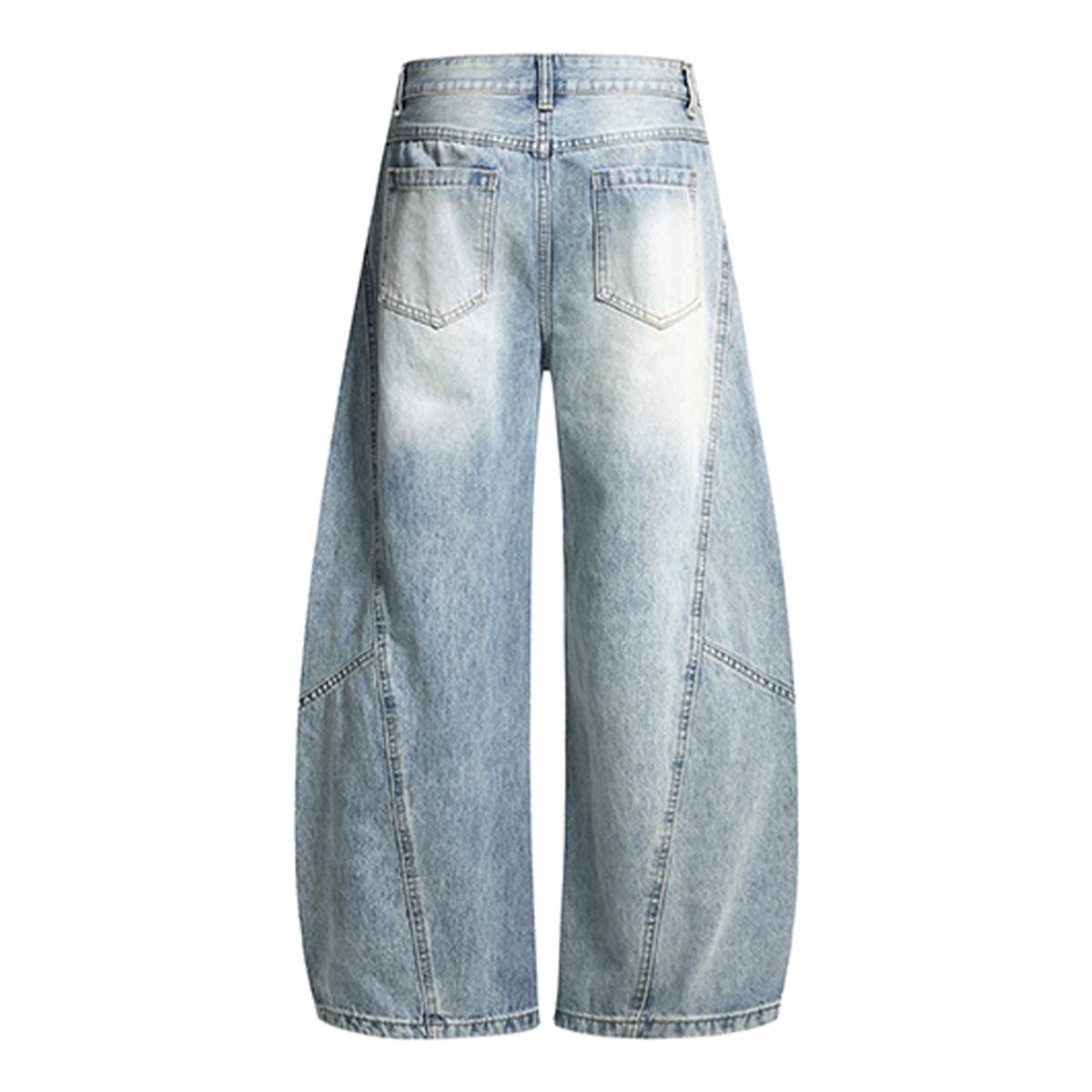 Vintage Washed Curved Loose Wide-Leg Jeans
