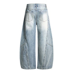 Vintage Washed Curved Loose Wide-Leg Jeans