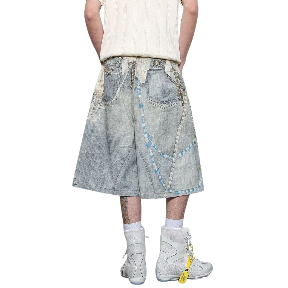 Vintage Graphic Print Relaxed Fit Denim Capri Shorts