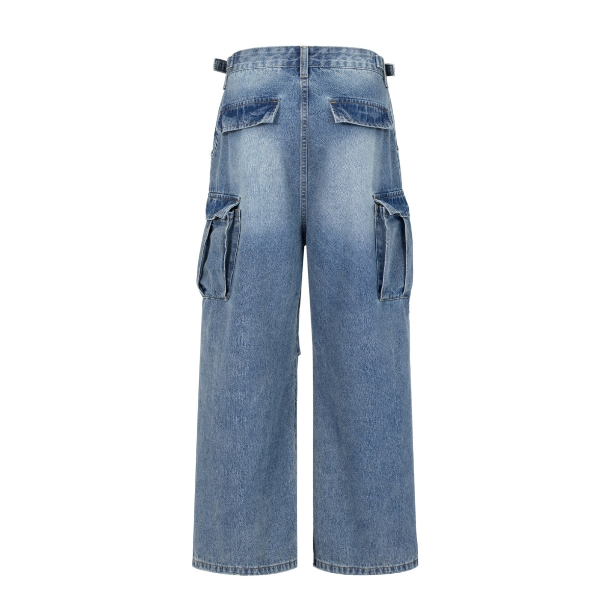 Pleated Vintage Wash Denim Baggy Jeans