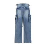 Pleated Vintage Wash Denim Baggy Jeans