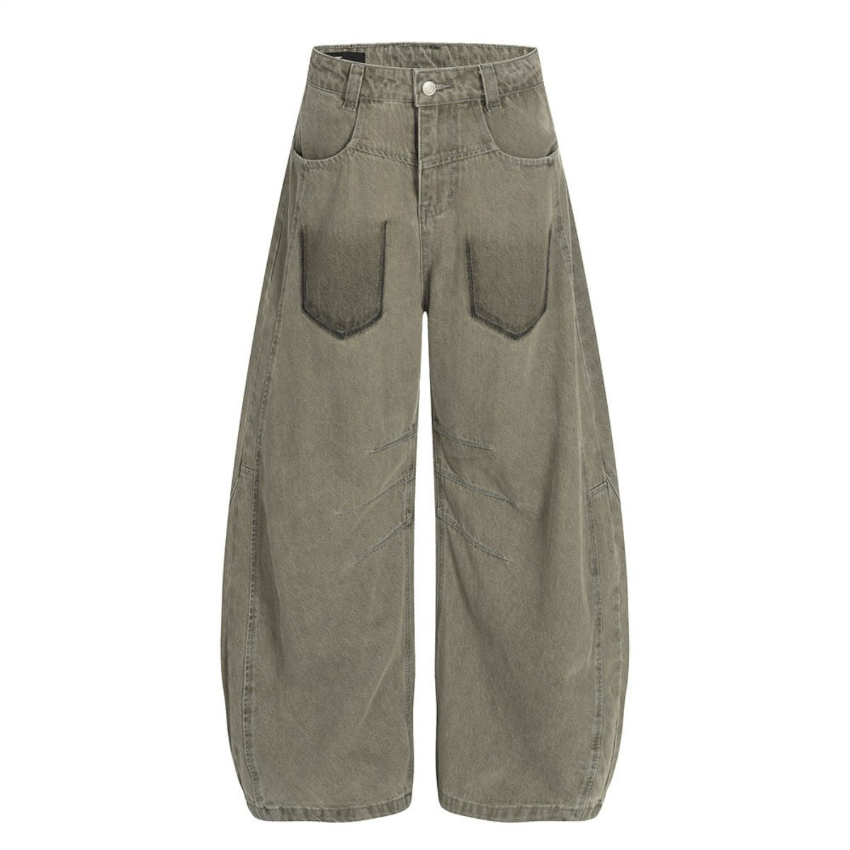 Men's American Street Curved Pants Washed Distressed Loose Wide Leg