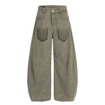 Men's American Street Curved Pants Washed Distressed Loose Wide Leg