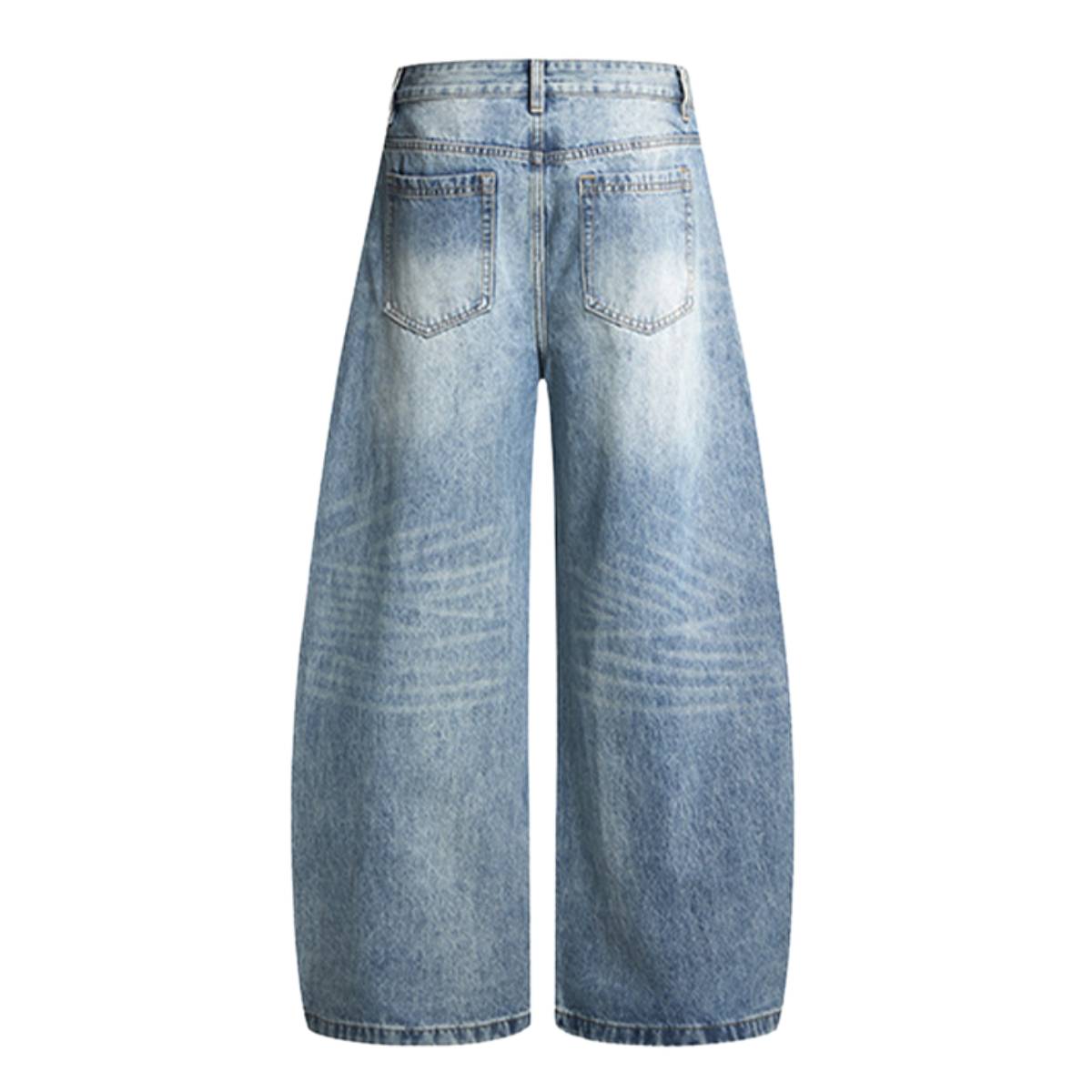 Vintage Washed High Waist Distressed Relaxed Straight Leg Denim Jeans