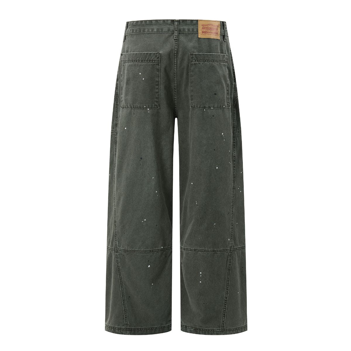 Paint‑Splatter Spliced Dark‑Green Loose Casual Pants