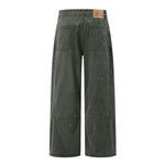 Paint‑Splatter Spliced Dark‑Green Loose Casual Pants