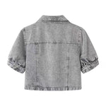 Short-Sleeve Boxy Cropped Denim Jacket