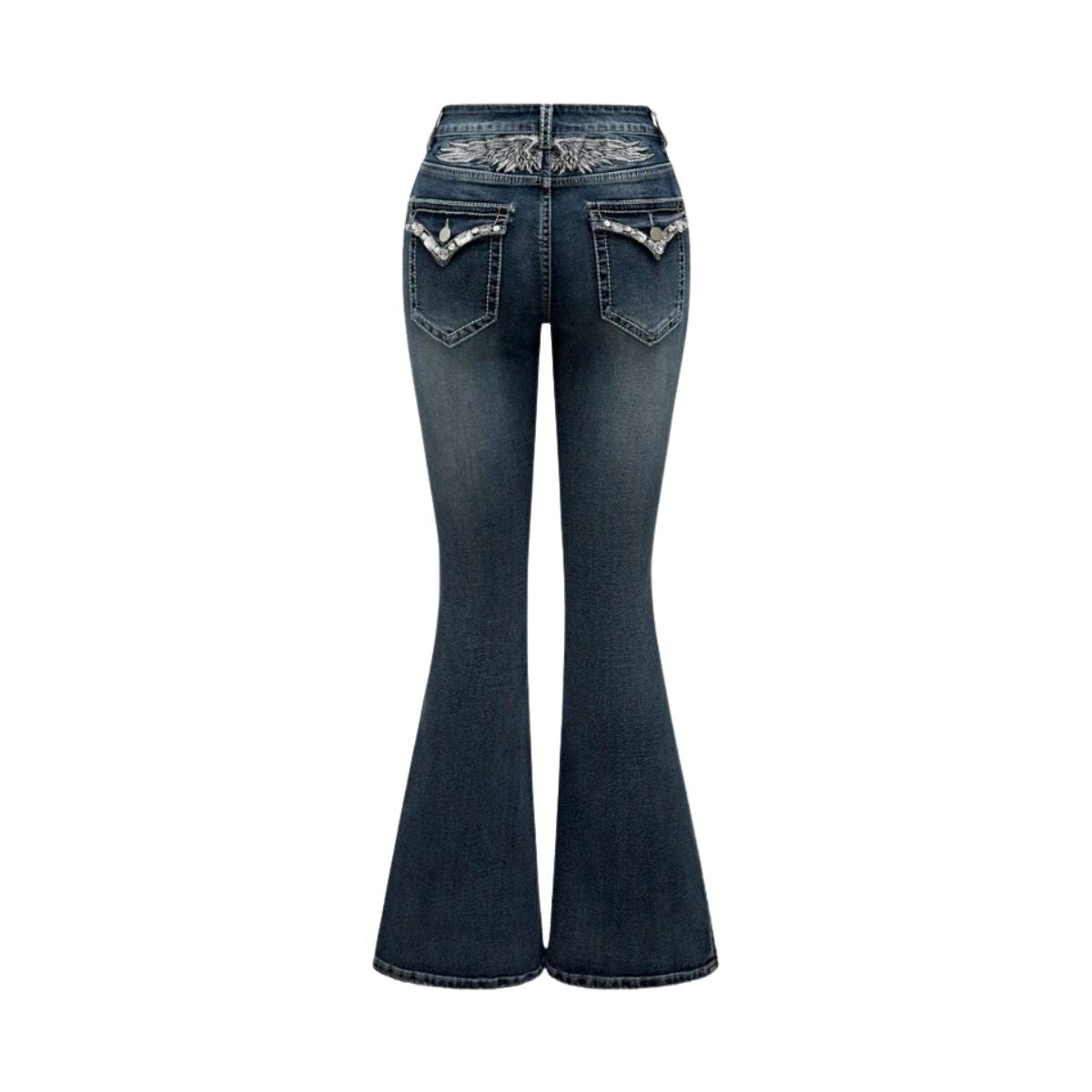 Women's Gothic Punk Rhinestone Embroidered Flare Jeans