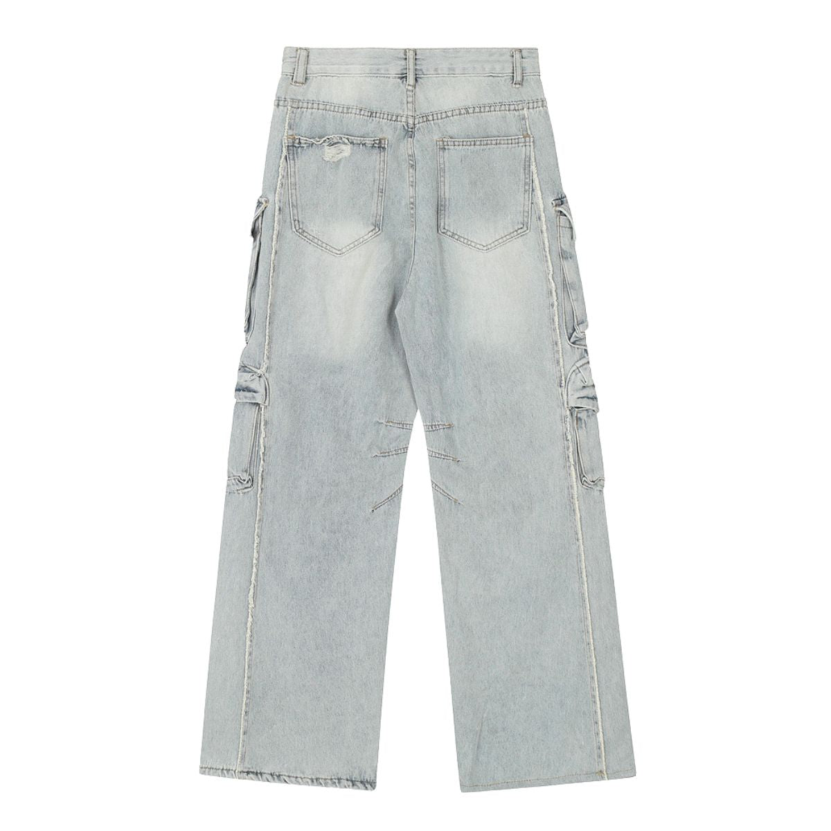 Men's Cargo Denim Pants Wide Leg Distressed Punk Street Unique