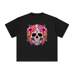 Pink Sugar Skull Flower Graphic Tee-INNBLAC Fashion Apparel