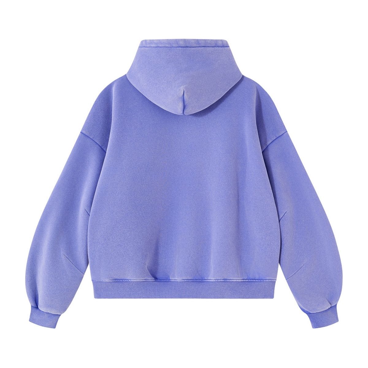 Vintage Washed Distressed Curved‑Sleeve Fleece‑Lined Hoodie