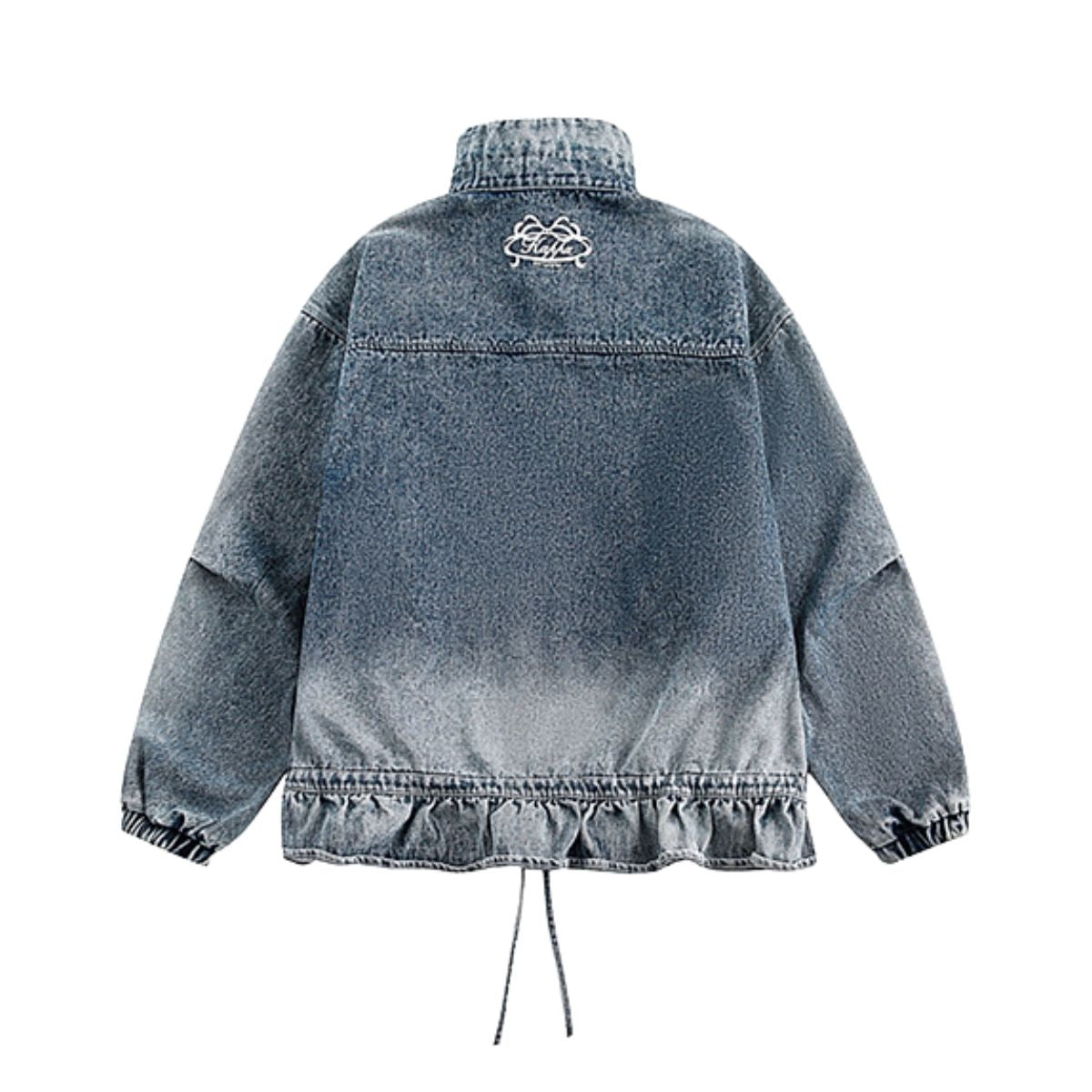 Heavyweight American Washed Distressed Denim Jacket with Flouncing