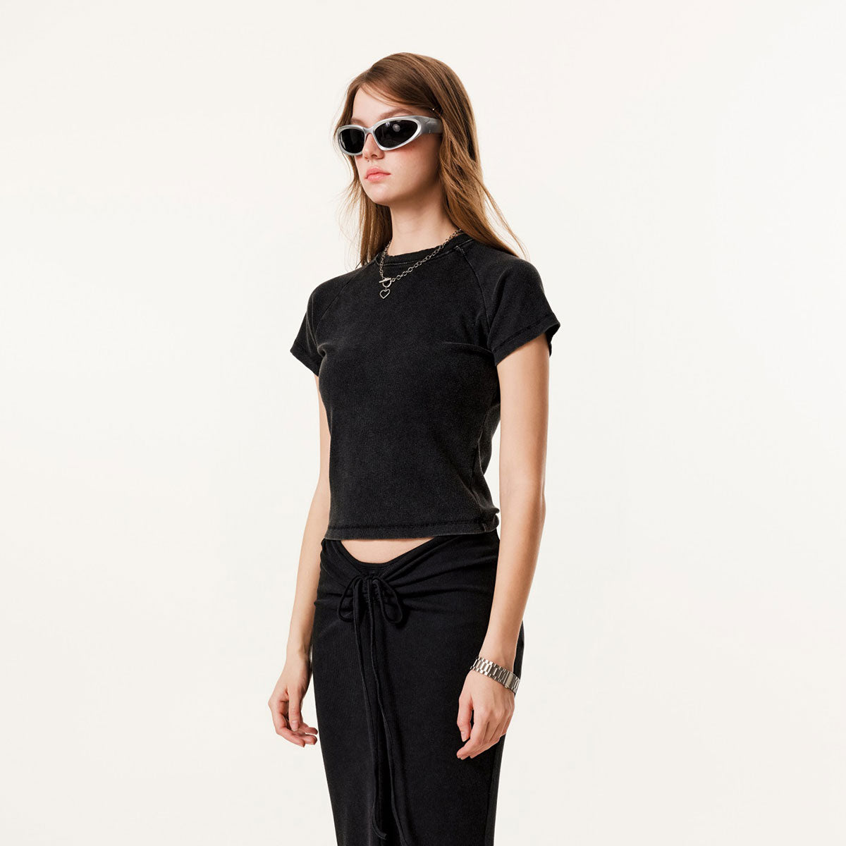 Crew Neck Ribbed Crop T Shirt 8oz