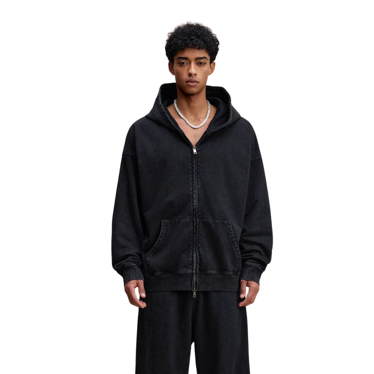 Heavyweight Washed Cotton Zip-Up Hoodie
