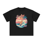 Surfing Cat Paradise Beach Graphic Tee-INNBLAC Fashion Apparel