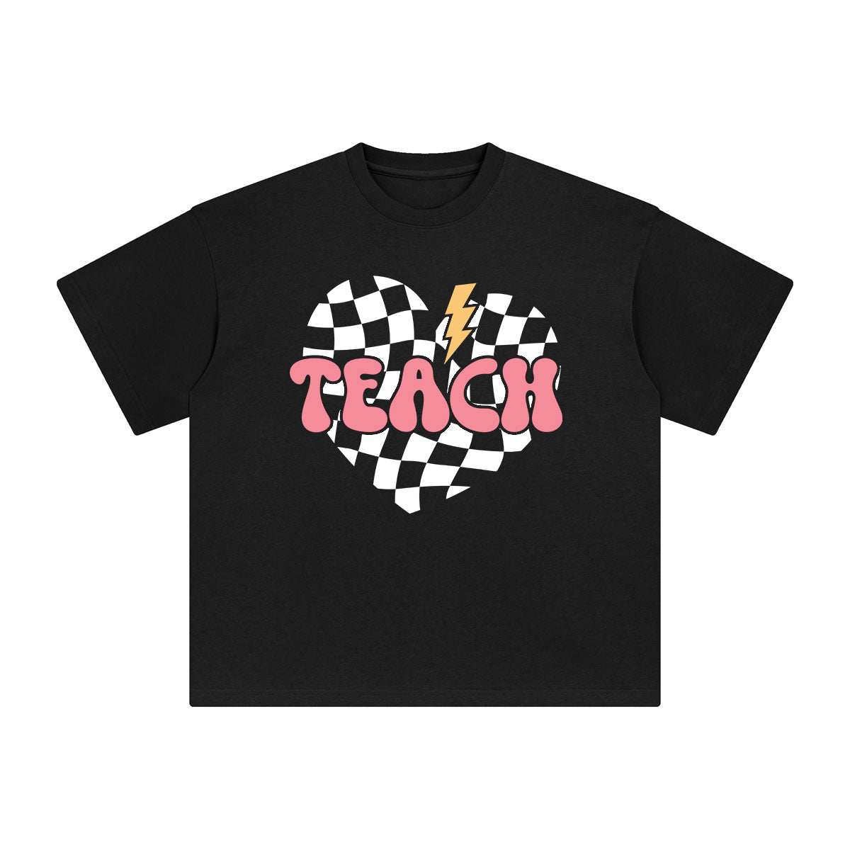 Teach Checkered Heart Graphic Tee-INNBLAC Fashion Apparel