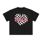 Teach Checkered Heart Graphic Tee-INNBLAC Fashion Apparel