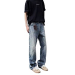 Distressed Fade Relaxed Flare Denim Jeans
