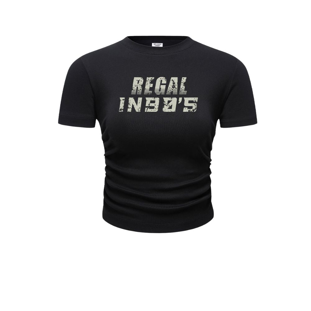 Pleated Waist Graphic Crop Top-INNBLAC Fashion Apparel