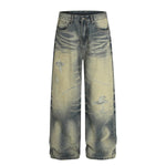 Men's Washed Distressed Denim Loose Vintage Street Pants Mud Dye Holes